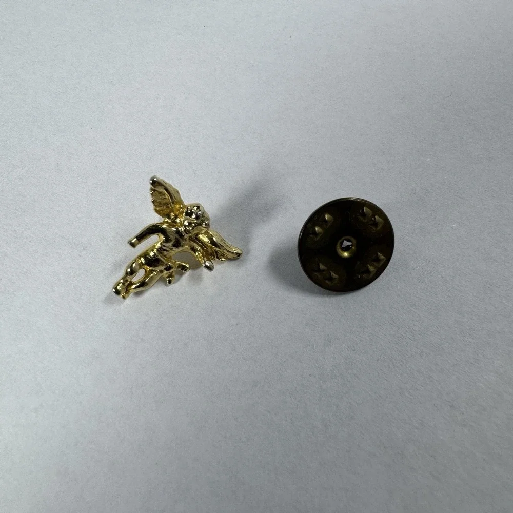 Lapel Hat Tie Pin: Vintage Guardian Angel Christian Faith Religion Gold Tone
